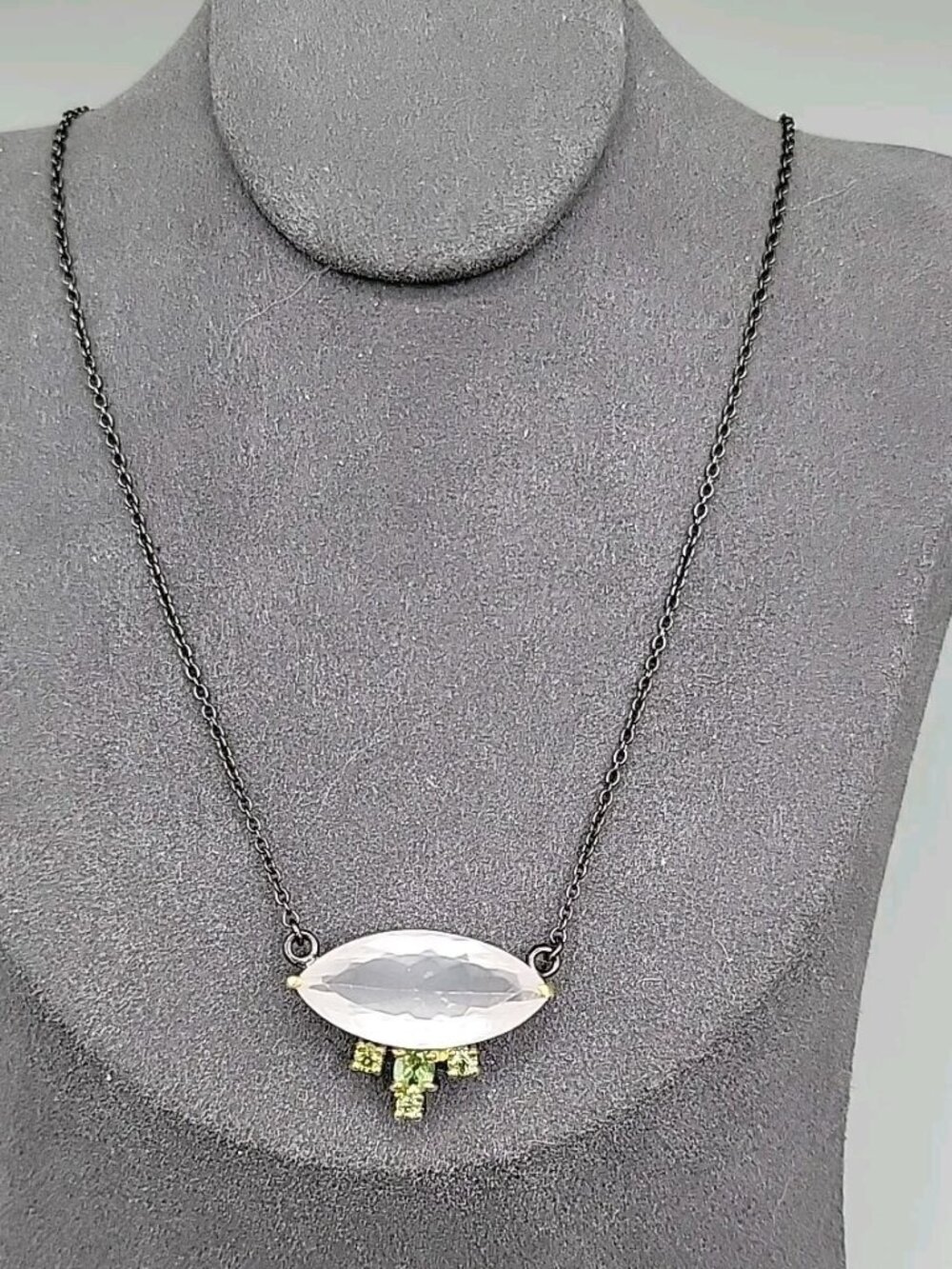 10ct Rose Quartz Peridot Sterling Silver Pendant Necklace 20" 925 Chain Stunning - Picture 2 of 16